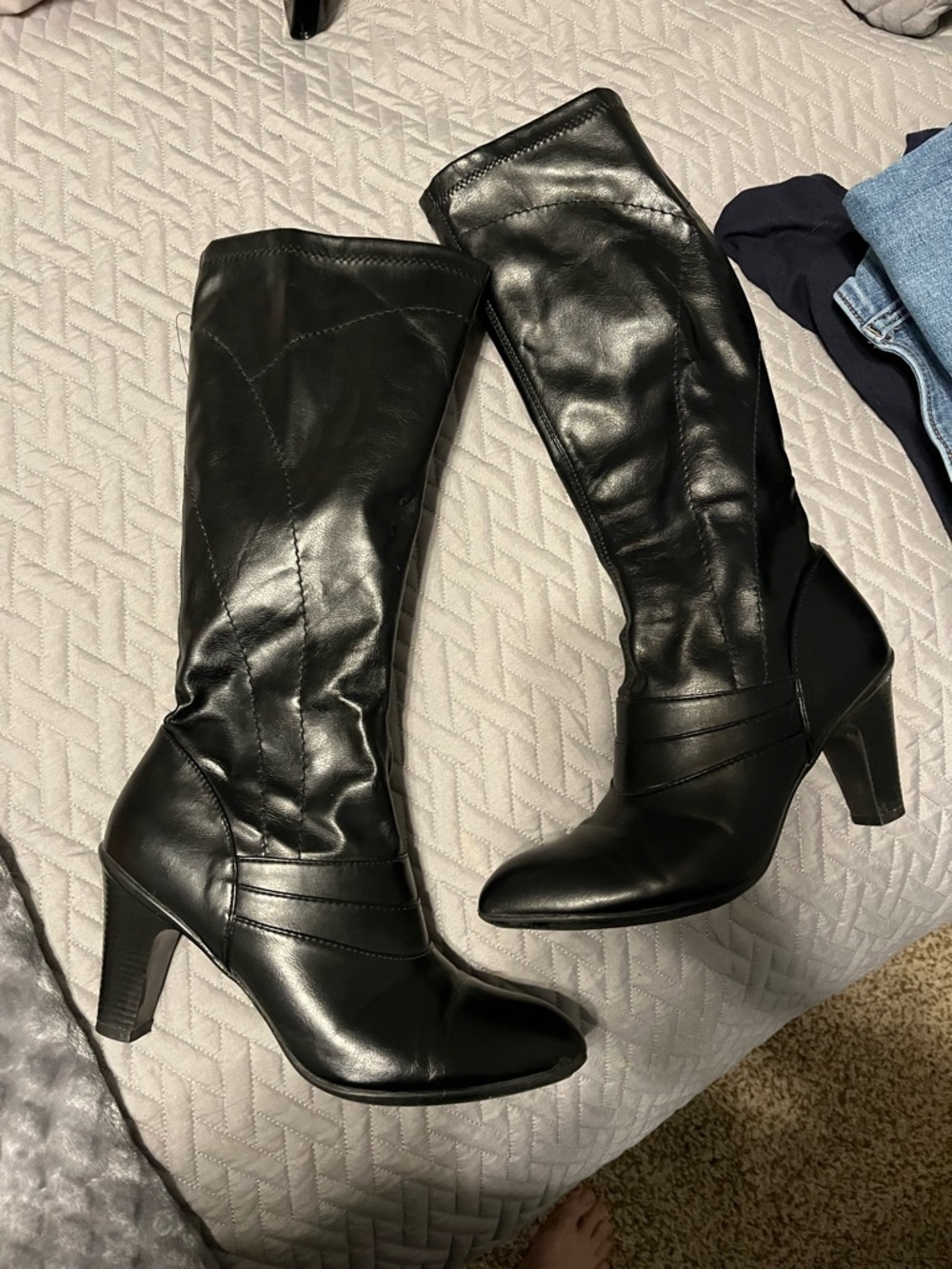 Jaclyn Smith Classic Black Knee-High Women's Heeled Boots